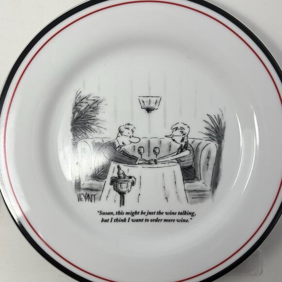 The New Yorker Cheese Plates Restoration Hardware Set of 6 Cartoon Salad Wine - Picture 13 of 16